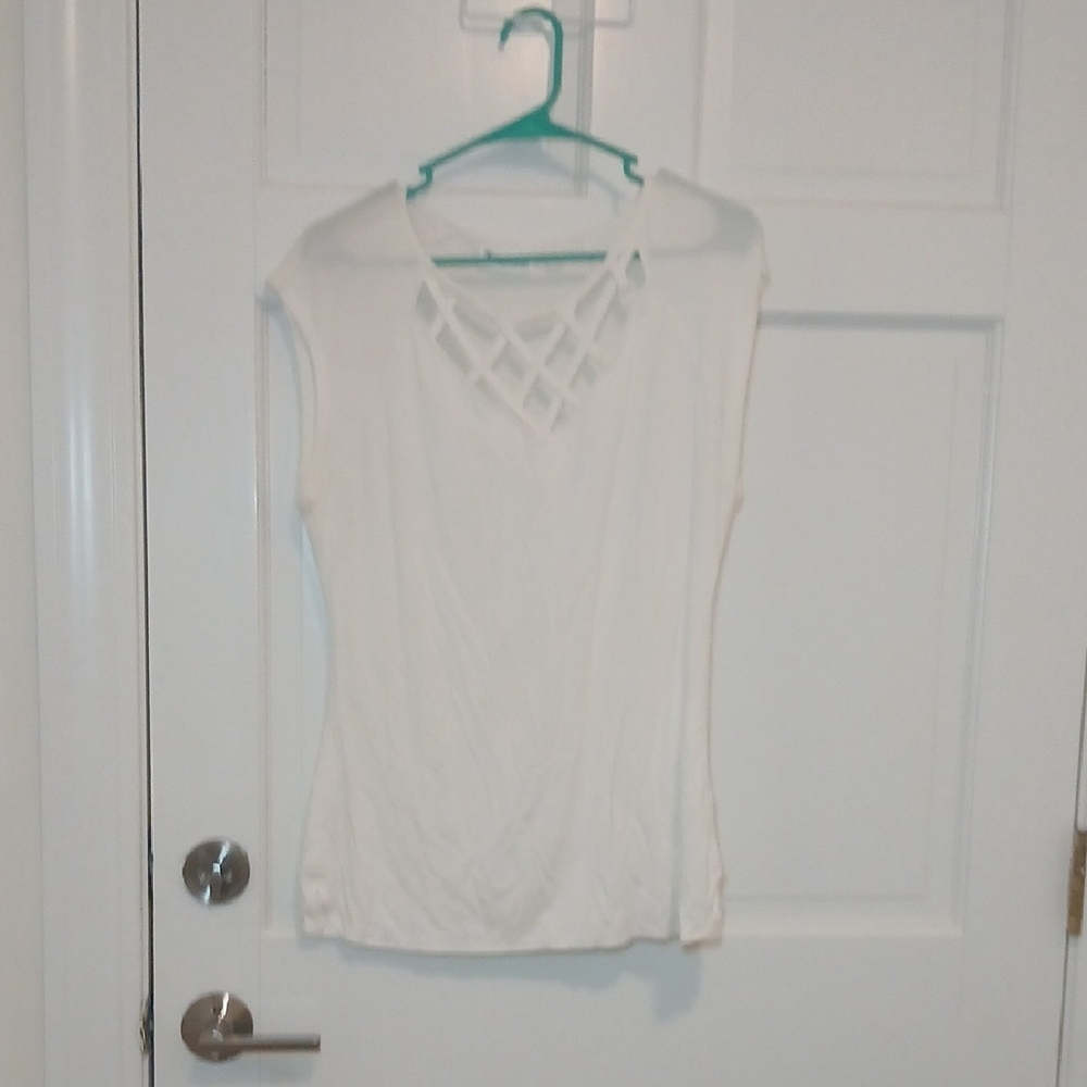 Avenue Cream Lattice Neck Tank Top